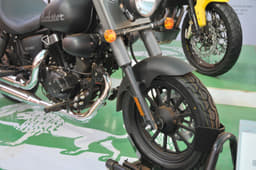 Telescopic front suspension with a single front disc brake is seen here.