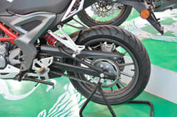 Monoshock does suspension duty at rear, mounted on a box-section swingarm and  chain final drive.   