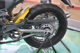 Fully adjustable monoshock with a trellis swingarm, rear petal disc brake and a dual tone tyre hugger. 
