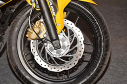 The 300mm disc brake is the largest available across Bajaj’s range.
