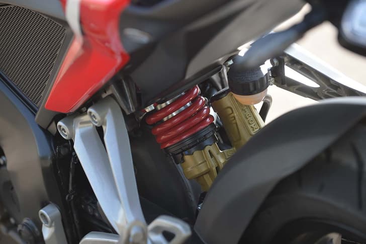 Nitrox-charged monoshock takes care of suspension duties at the rear. 