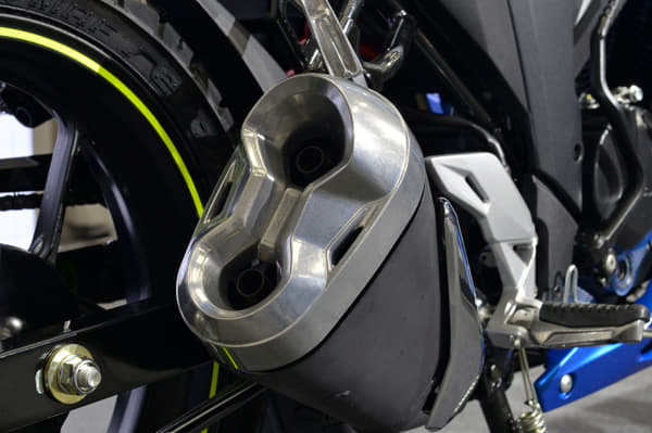 There's now a geometric design for the end cap of the twin-port exhaust.