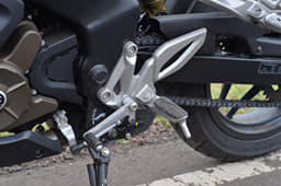 Well-designed and silver-finished, the foot-pegs on the RS 200 look smart. 