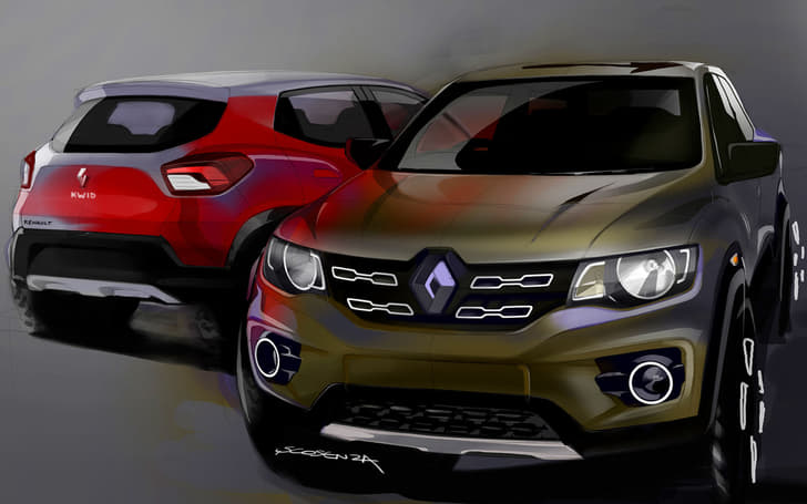 Artist's sketch of the Renault Kwid front and rear.