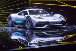 The Mercedes-AMG Project One hypercar with the F1-sourced 1.6-litre V6 petrol engine and hybrid powertrain.