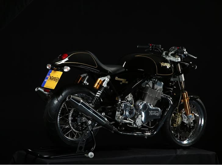 Norton Commando 961 Sport rear three-quarters view in black.