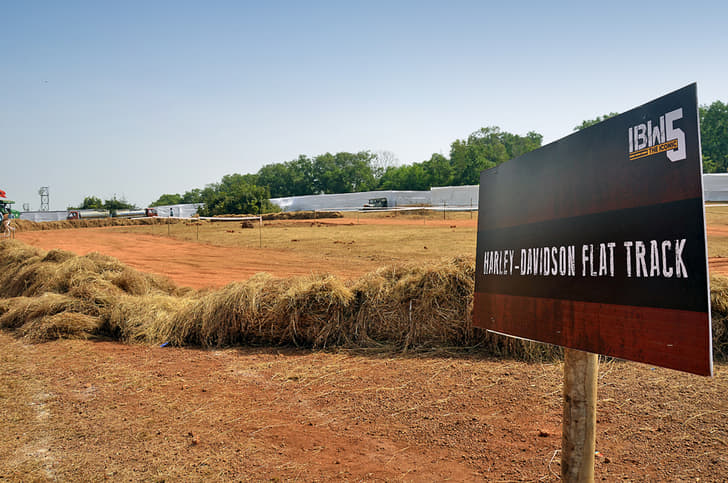 The mini-flat track built next to Harley-Davidson’s stand