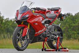 The Apache RR 310 is the first fully faired motorcycle from TVS. In addition to the red paint scheme, the Apache 310 RR will be available in a matte black option. 