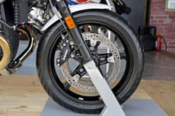 BMW R nineT Racer front brakes and wheel.