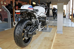 BMW R nineT Racer rear three quarters view.