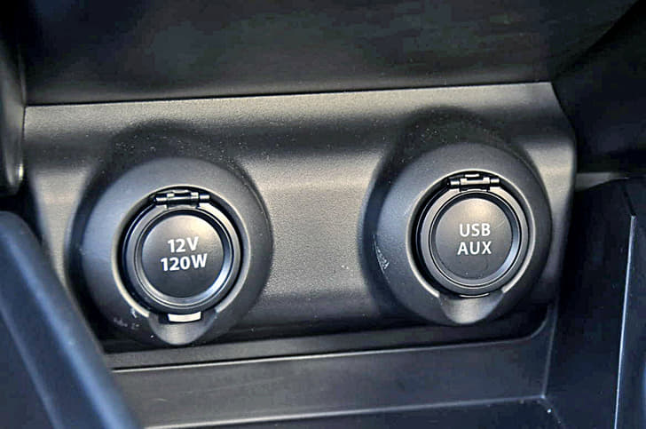 New Swift offers one 12V charging point. Sole USB port can also be used for charging mobile devices.  