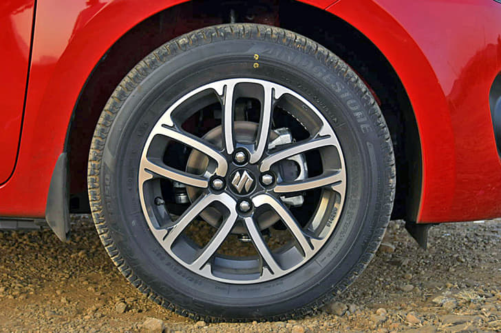 L and V trim Swifts come with 165/80 R14 tyres while Z and Z+ versions get 185/65 R15 tyres as pictured here. 