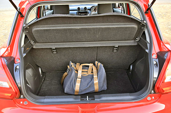 The boot has a capacity of 268 litres, a full 58 litres more than the last-gen Swift. Higher-spec models also get 60:40 rear seat split.  