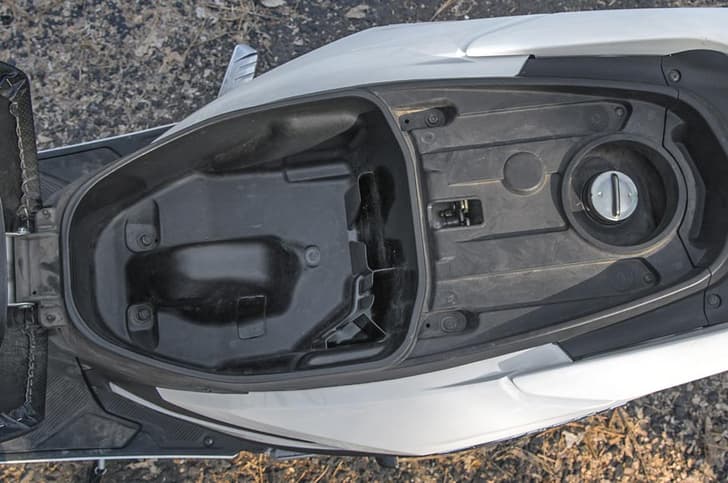 Underseat storage area on the Grazia is decent - nothing to write home about. 