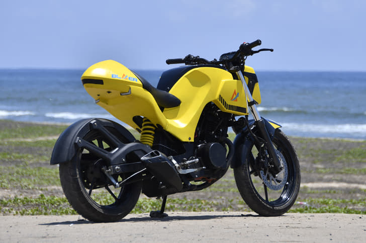 Based on the Yamaha FZ, but, looks more funky than the donor bike.