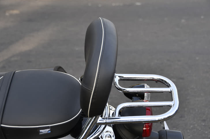 Pillion backrest, luggage rack aren't standard.