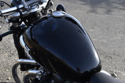 The Bonneville-sourced 12-litre fuel tank offers decent range.