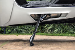 Well-finished side-stand integrates neatly into the bodywork.