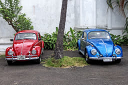 Hanosh Mascarenhas’ red Beetle gives company to Durai Mohan V’s blue-and-silver Beetle, which came in from Chennai.