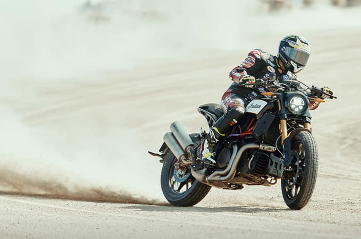 Indian FTR1200S powersliding.