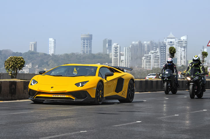 Singhania cruises down Marine Drive in his Aventador SV.