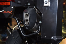 The exhaust is raked upwards on the TRK 502.