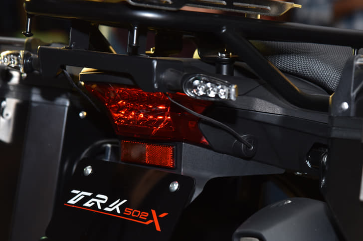 The Benelli TRK 502X uses a horizontal taillight.