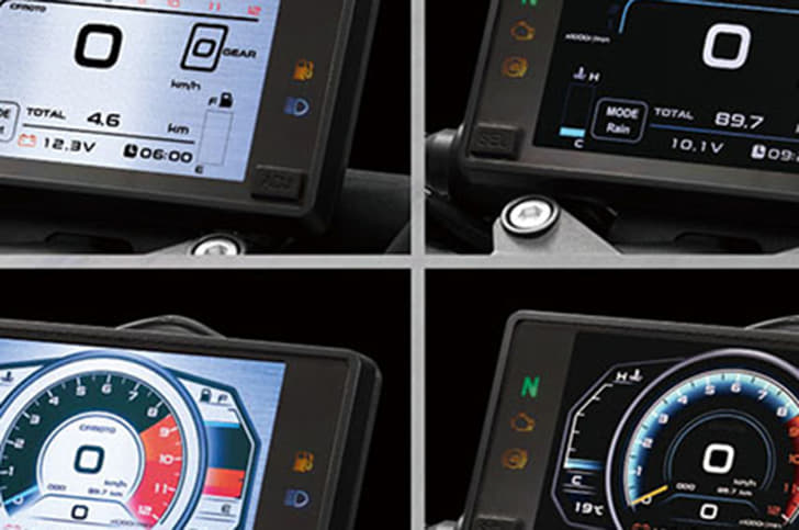 The 250NK gets a TFT console that adjusts to external light conditions.