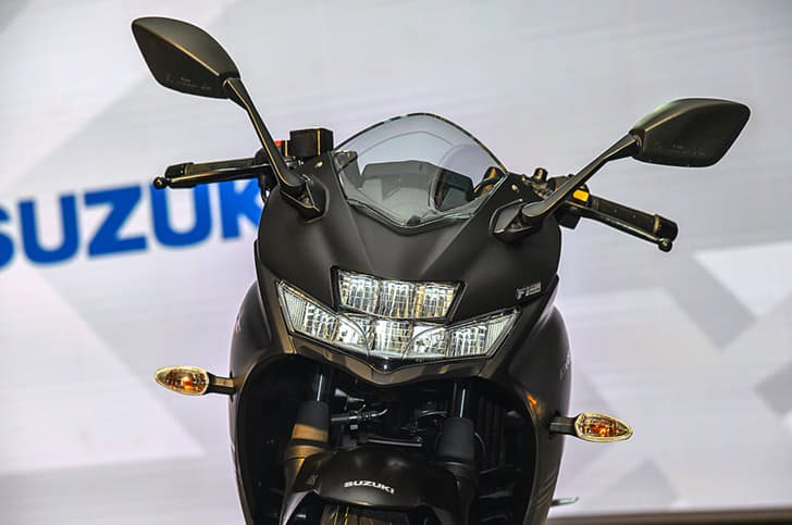 The bike features a sleek, short windscreen.