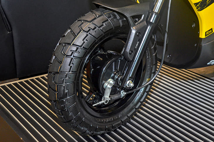 The Storm gets a drum brake at either end and chunky off-road tyres.