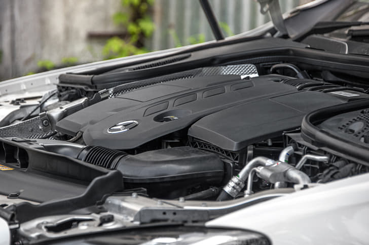 Mercedes Benz E Class Open Bonnet Engine Shot