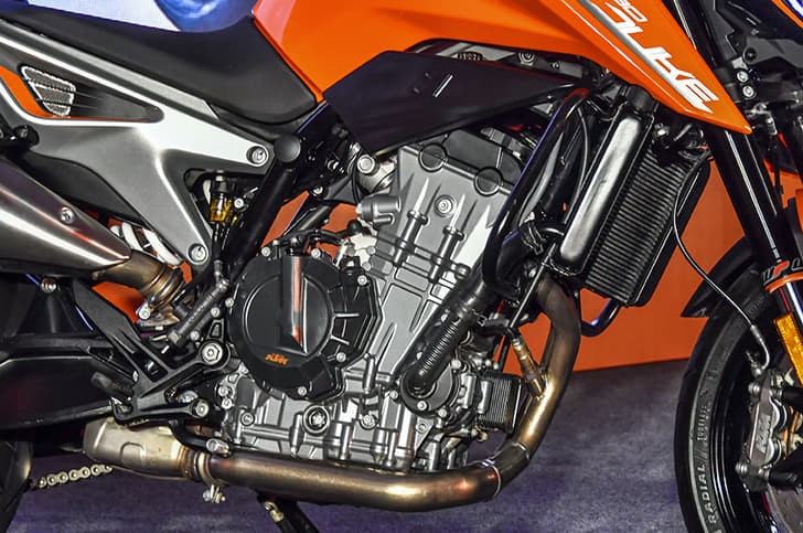 The 799cc parallel-twin on the 790 Duke makes 105hp and 87Nm.