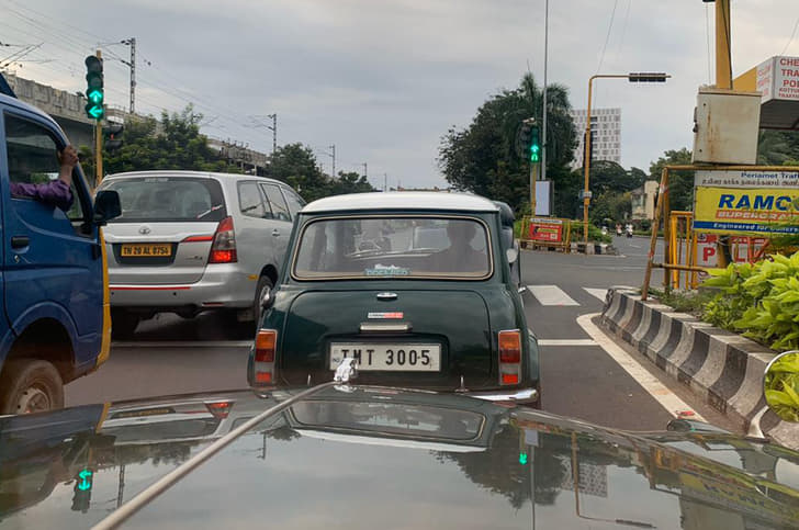 Mini making light of traffic.