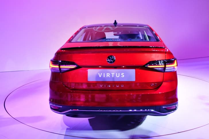 Rear bumper on the 2022 VW Virtus gets a dash of chrome.
