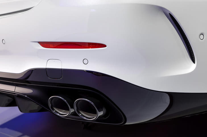 A closer look at the diffuser and quad pipes at the rear for the 2022 Mercedes-Benz C43 AMG.
