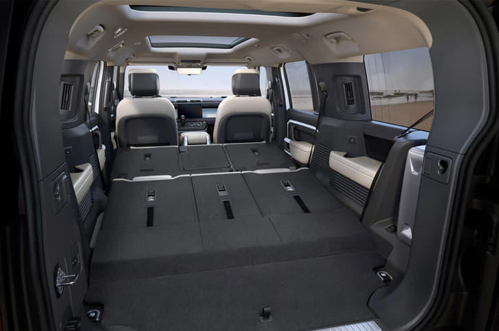 Defender 130 gets 2,516-litre load space with both back seat rows folded, 953 litres more than the 110. 