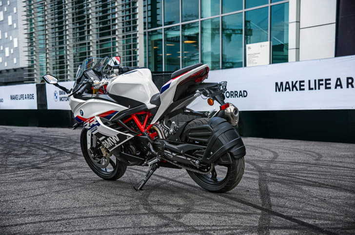 All the bodywork is shared with the TVS, and the biggest visual difference is the different paint schemes on the BMW.