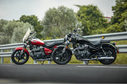The bike rides on a 19-inch front and a 16-inch rear wheel, shod with tubeless tyres.