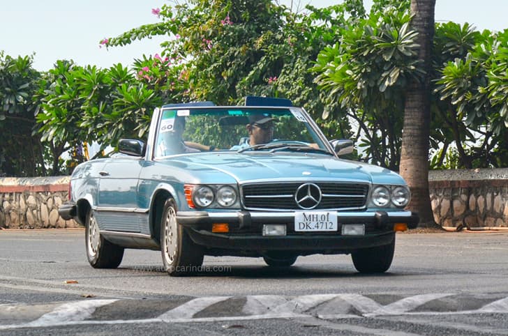 Mercedes-Benz 380SL Roadster cruising down the rally route.