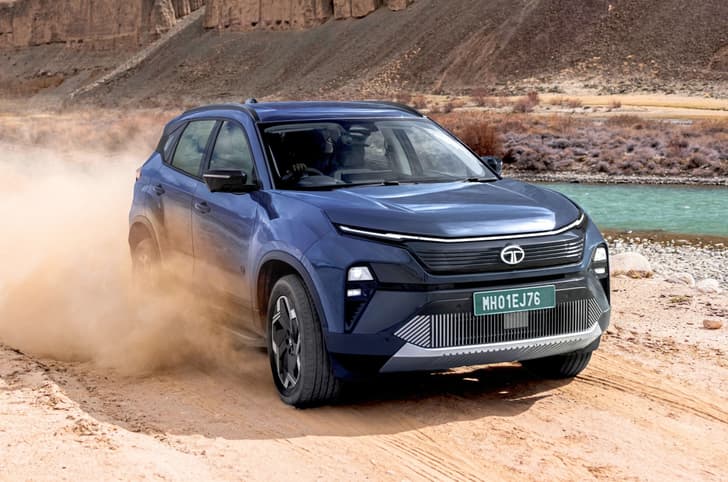 Tata Harrier EV in motion on an off road patch