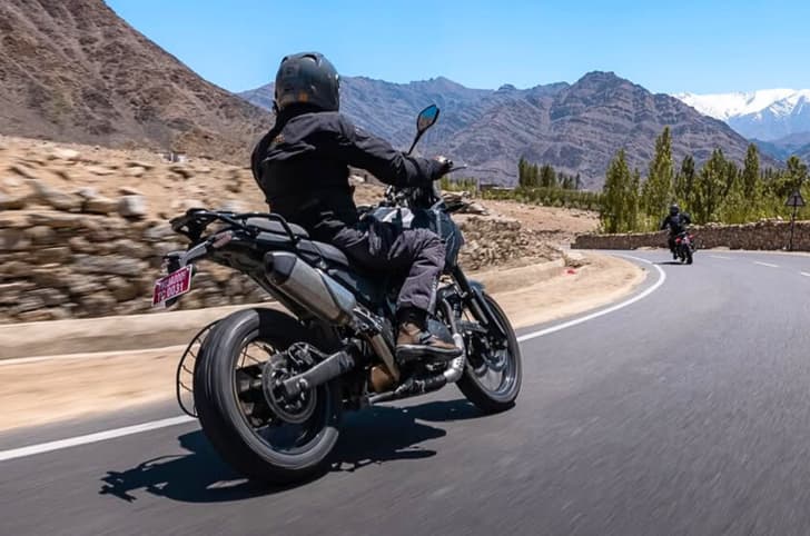 Himalayan 750 rear three quarter, rolling shot