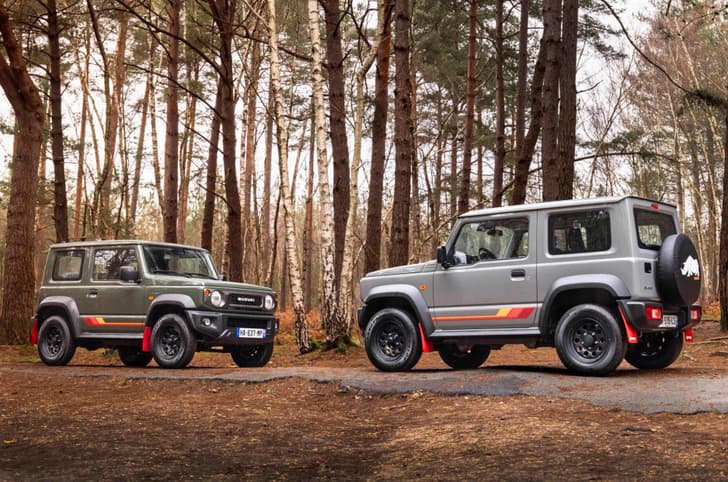 Suzuki Jimny 55th Anniversary Edition  facing each other in forest