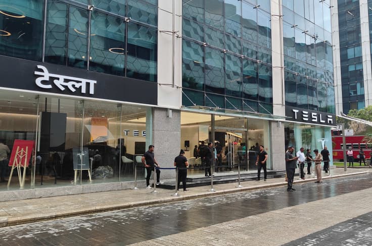 Fascade of Tesla showroom in Mumbai Tesla showroom India