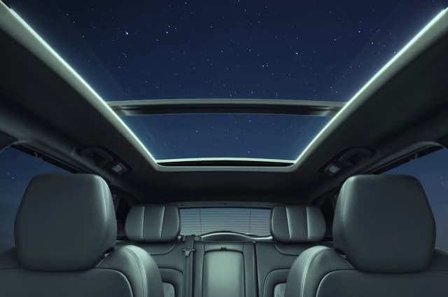 Based on the top trim, it comes equipped with a panoramic sunroof and leatherette upholstery.