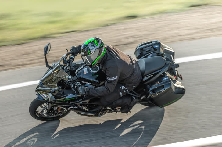 Kawasaki Ninja 1100SX cornering shot top-angle