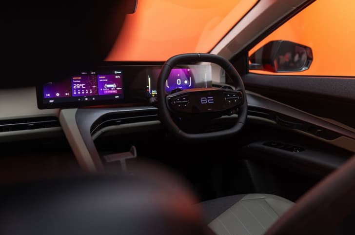 Mahindra BE 6 in studio steering wheel