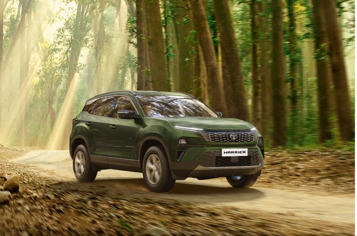 Tata Harrier Adventure X, X+ variant green driving shot