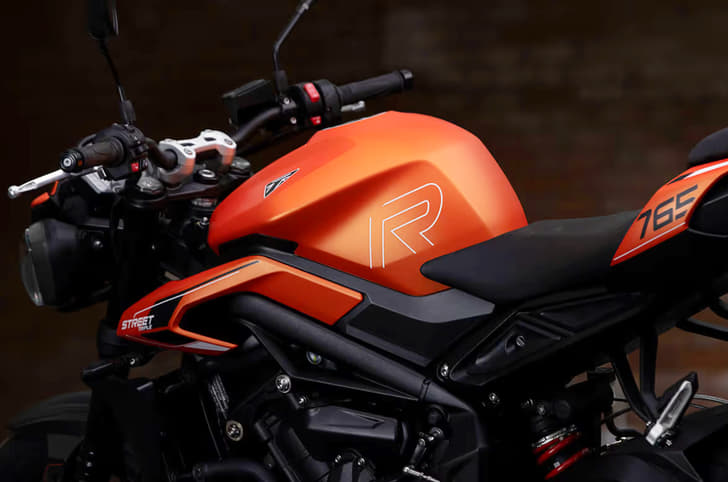 Triumph Street Triple R in orange tank shot