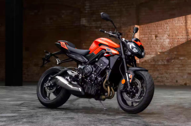 Triumph Street Triple R in orange front three quarter shot