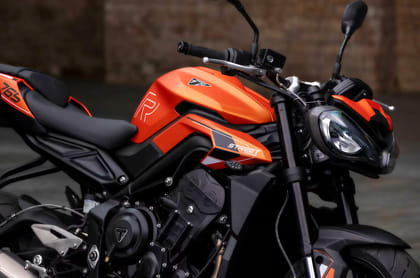 Triumph Street Triple R in orange front three quarter shot
